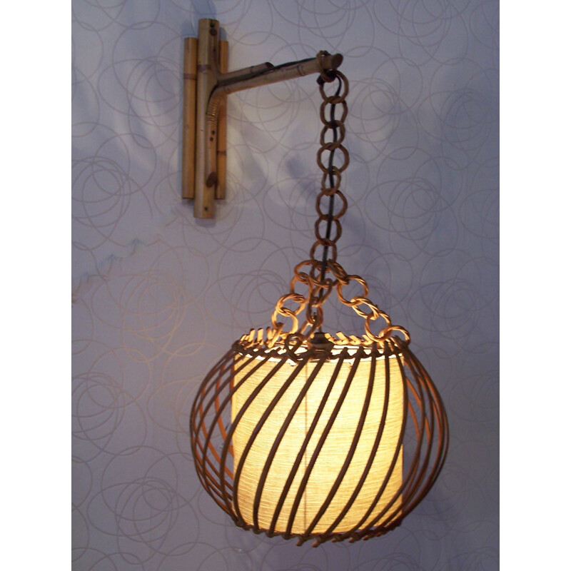 Vintage Rattan stem Wall lamp - 1960s