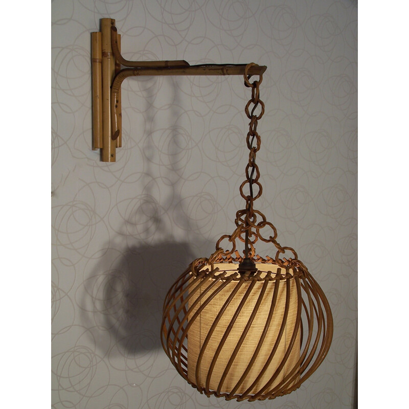 Vintage Rattan stem Wall lamp - 1960s