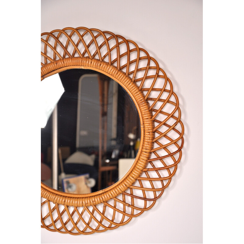 Vintage rattan mirror - 1950s