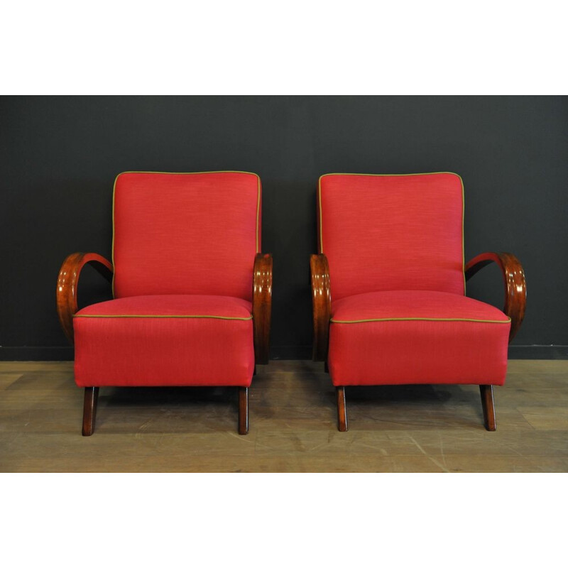 Pair of raspberry-pink armchairs, Jindrich HALABALA - 1940s