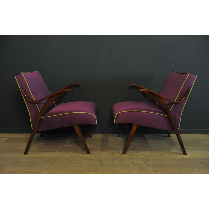 Paar violette Vintage-Sessel,1950