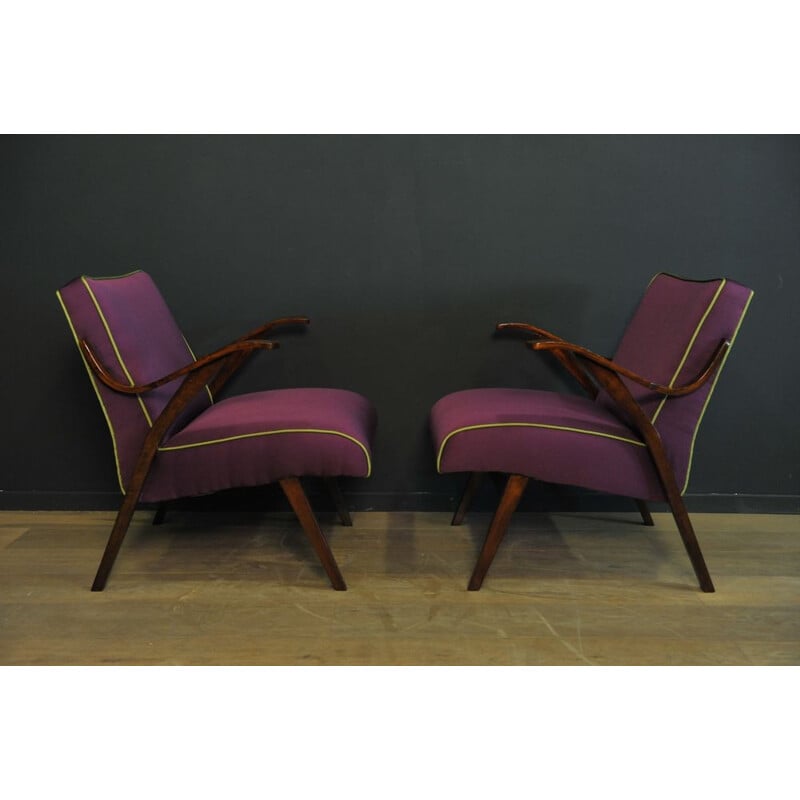 Pair of vintage purple armchairs, 1950