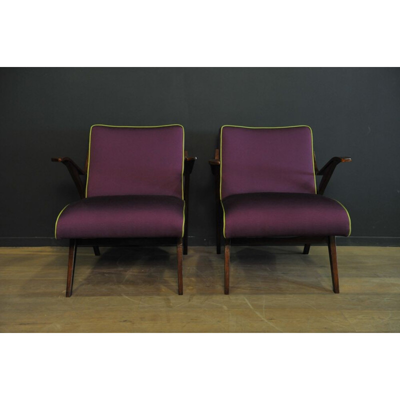 Paar violette Vintage-Sessel,1950
