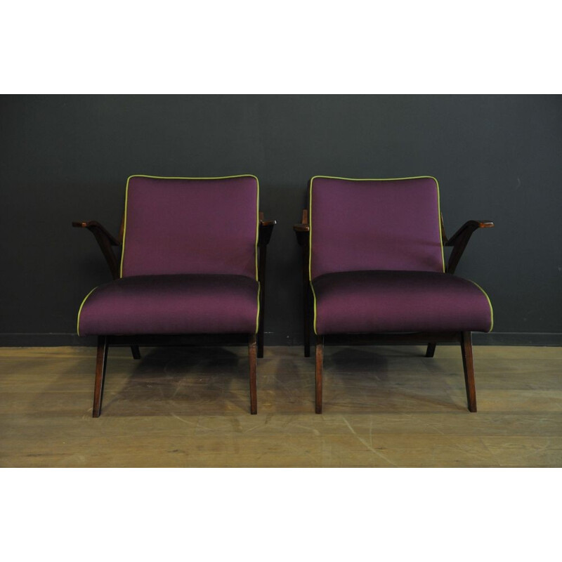 Pair of vintage purple armchairs, 1950