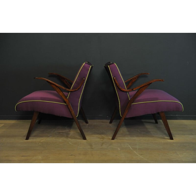 Paar paarse vintage fauteuils, 1950