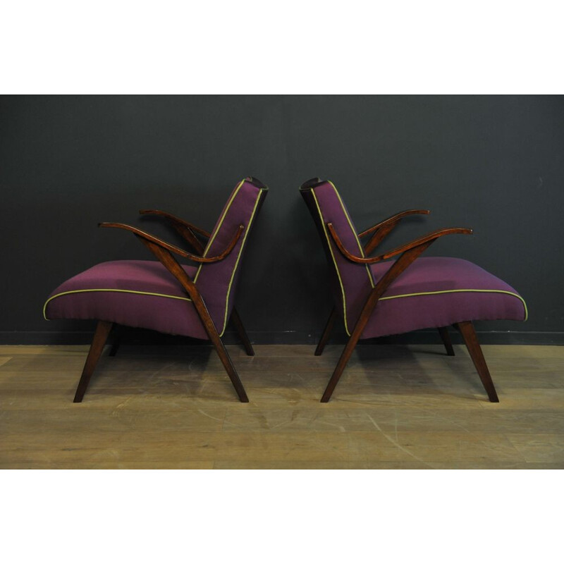 Pair of vintage purple armchairs, 1950