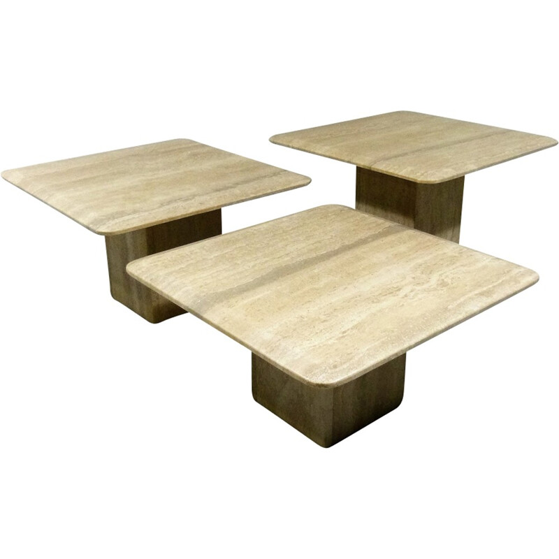 Set of 3 Travertine Side Tables - 1970s