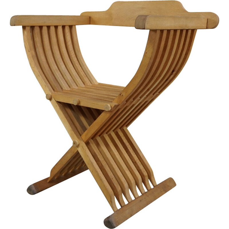 Curule armchair made of solid wood - 1960s