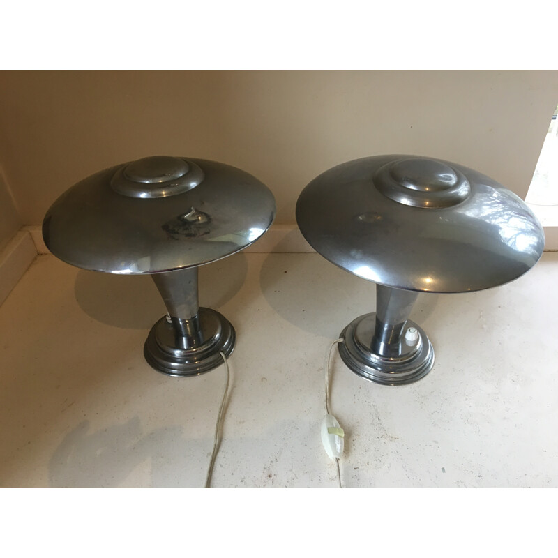 Pair of chrome metal lamps - 1960s