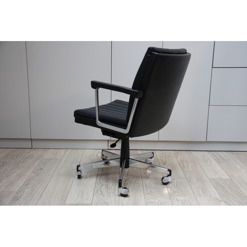 Vintage swivel office chair in black leather - Giroflex Stoll - 1970s