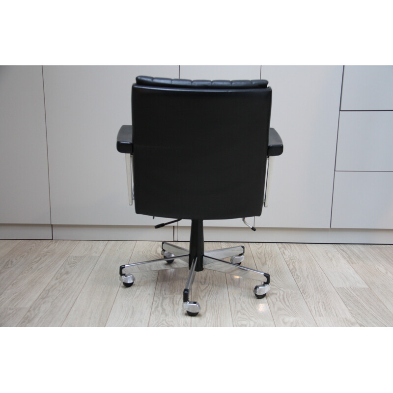 Vintage swivel office chair in black leather - Giroflex Stoll - 1970s