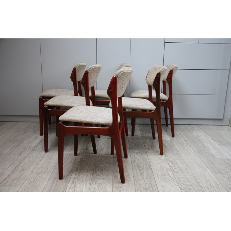 6 vintage dining chairs in rosewood - Model 49 - designed by Erik Buch - Denmark - 1960s