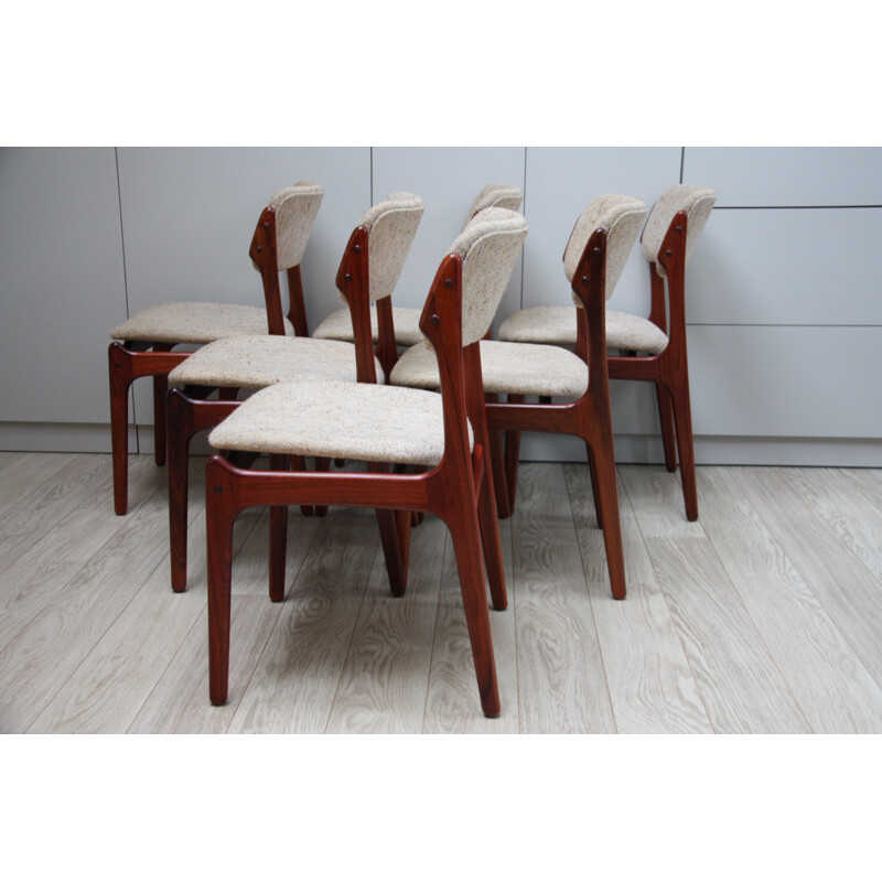 6 vintage dining chairs in rosewood - Model 49 - designed by Erik Buch - Denmark - 1960s