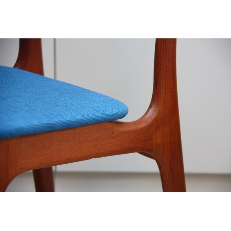 2 chaises à repas vintage danois en teck et laine bleu - 1960