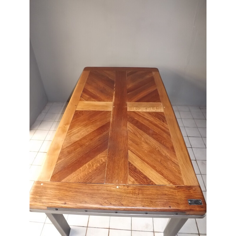 Table vintage industrielle chêne estampillée loft - 2000