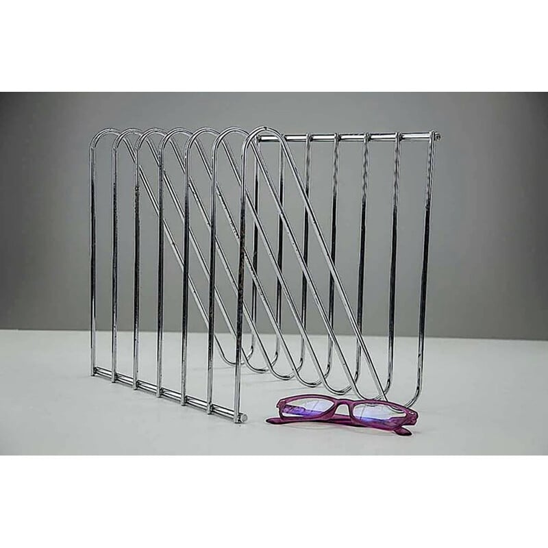 Vintage chrome-plated steel magazine rack by Arnal, 1970