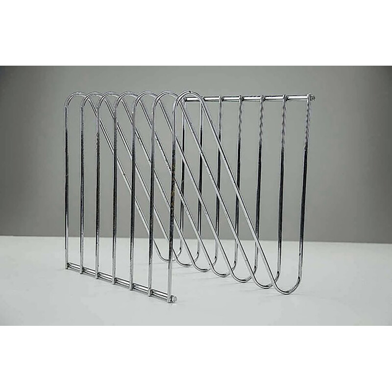 Vintage chrome-plated steel magazine rack by Arnal, 1970