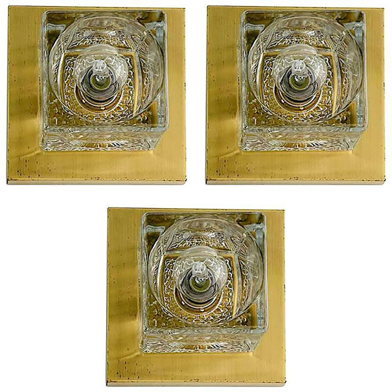 Vintage Brass and Glass Set of 3 Sconces by Peill & Putzler - 1960