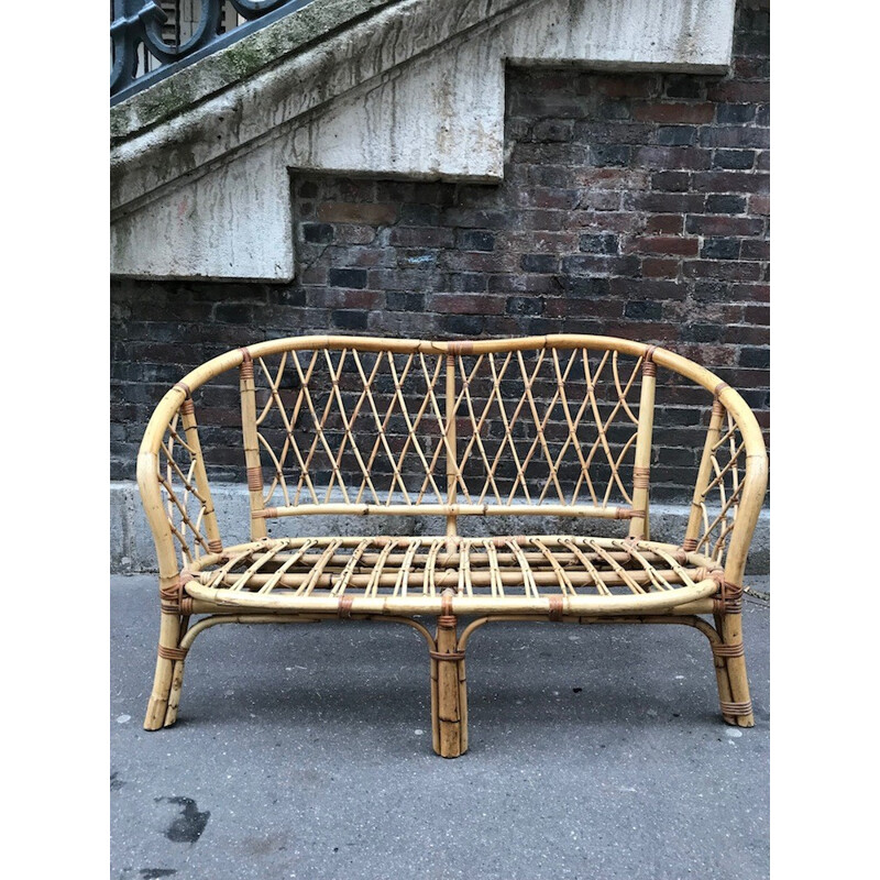 Vintage Rattan bench - 1960s