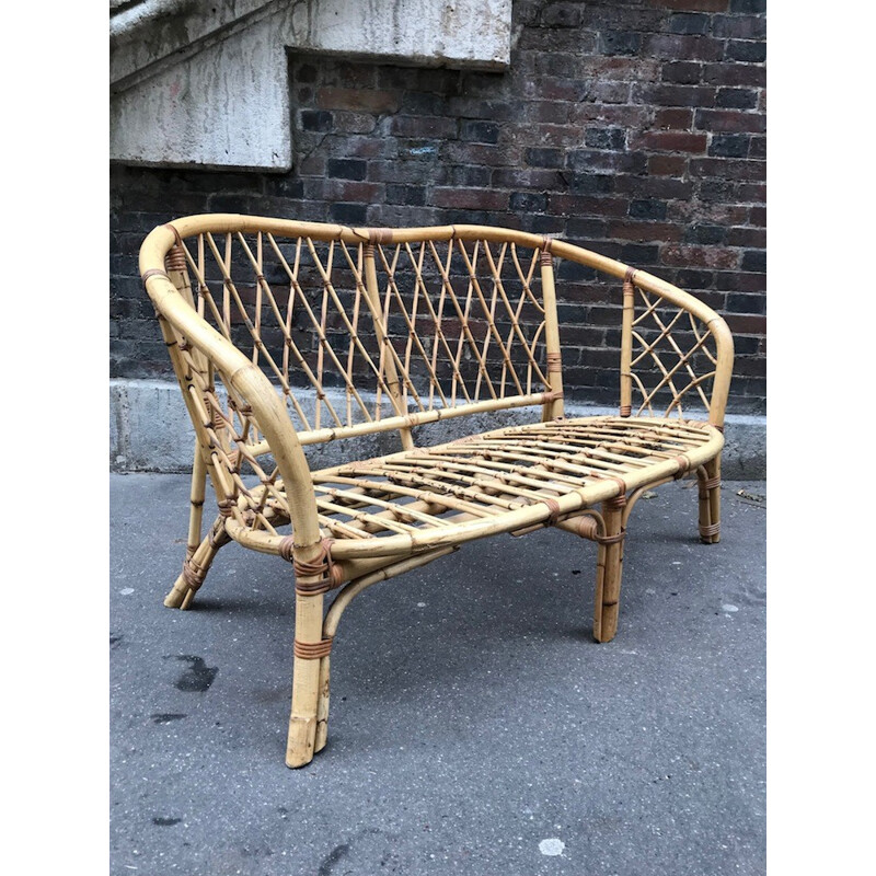 Vintage Rattan bench - 1960s