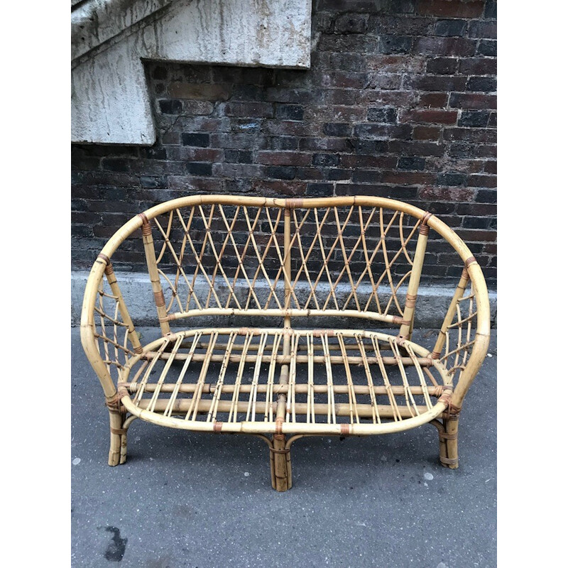 Vintage Rattan bench - 1960s