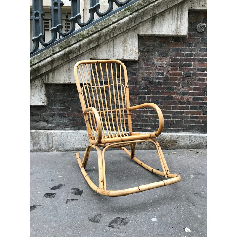 Vintage Rocking Rattan Chair - 1960