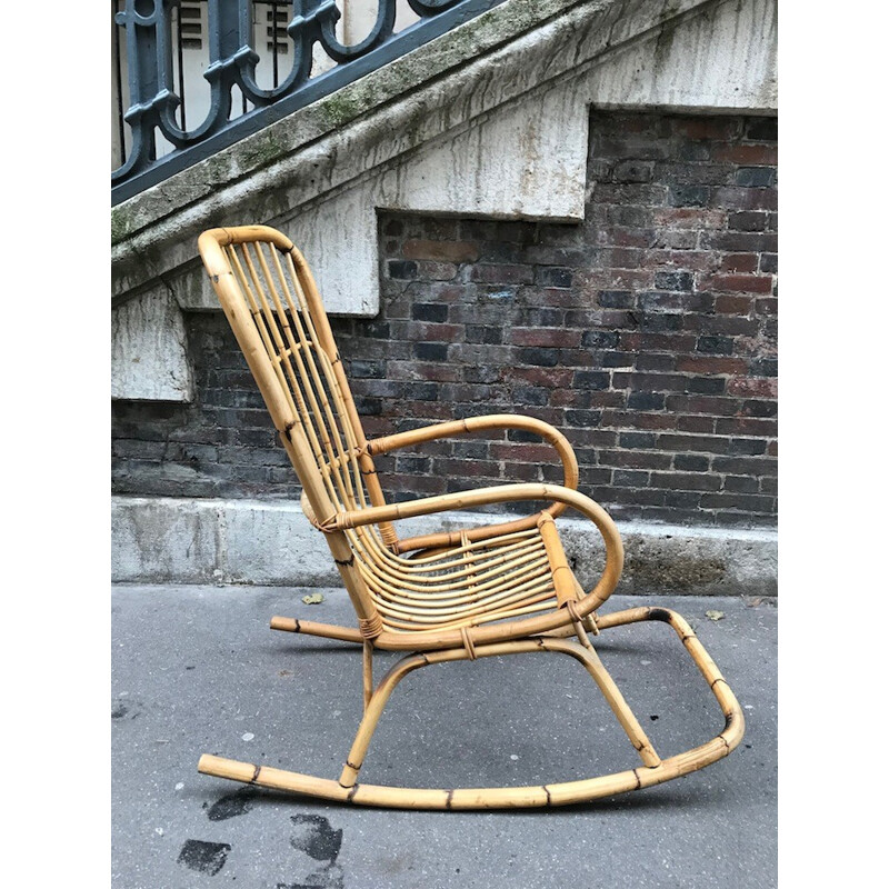 Rocking-chair vintage en rotin - 1960