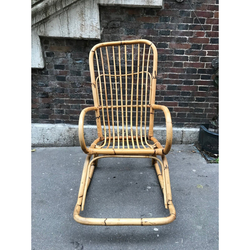 Rocking-chair vintage en rotin - 1960