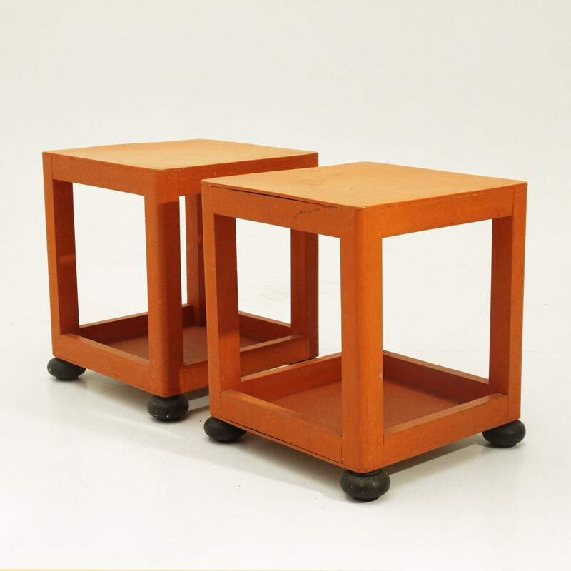 Orange square bed side tables - 1960s