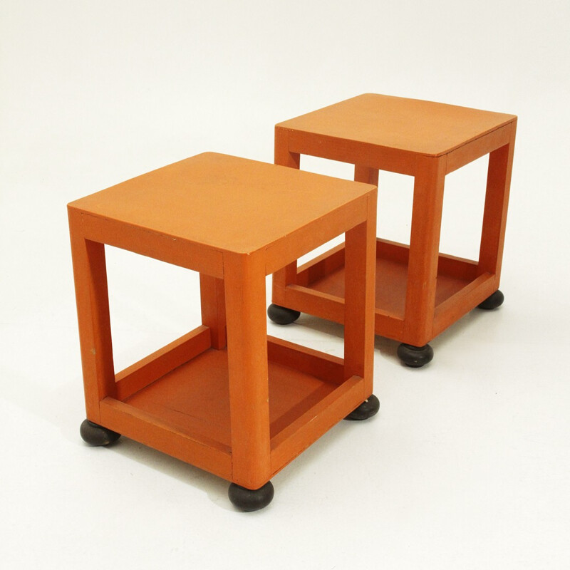 Orange square bed side tables - 1960s