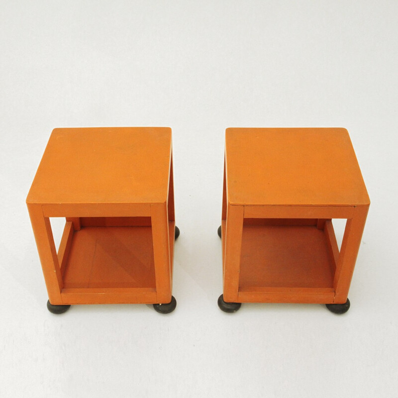 Orange square bed side tables - 1960s