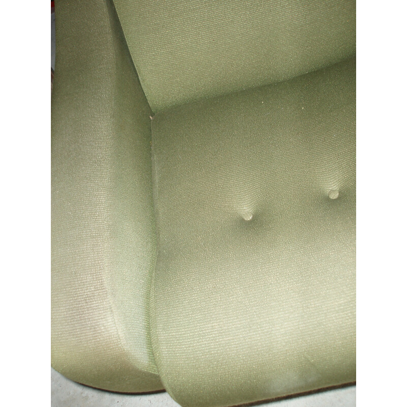 Fauteuil vintage français en tissu vert - 1970