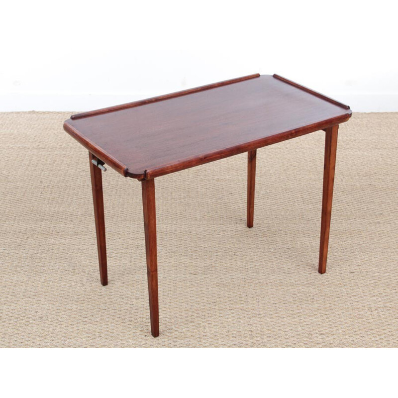 Table d'appoint pliante scandinave en acajou - 1950