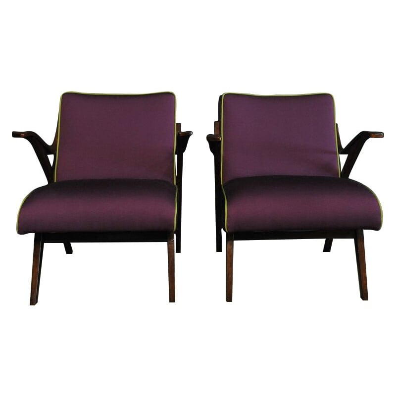 Paar paarse vintage fauteuils, 1950