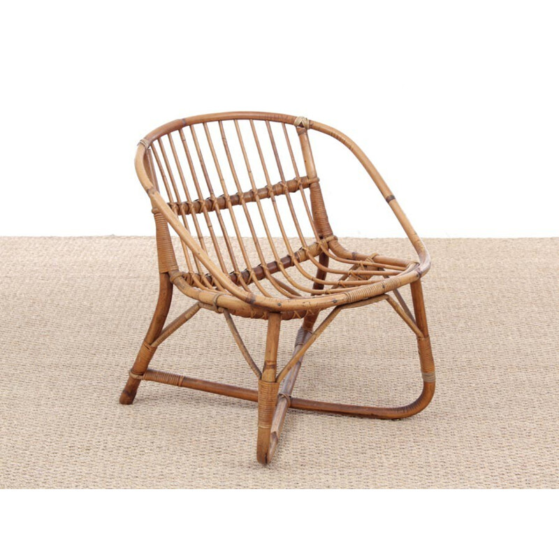 Scandinavian rattan easy chair - 1950s