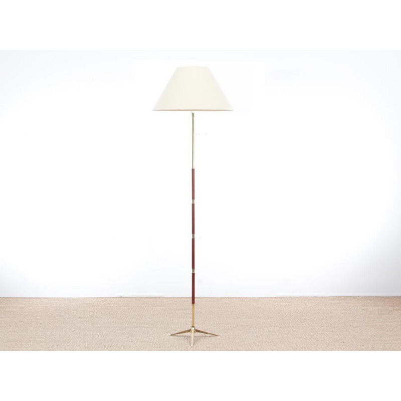 Scandinavian floor lamp in teak and brass - 1950s