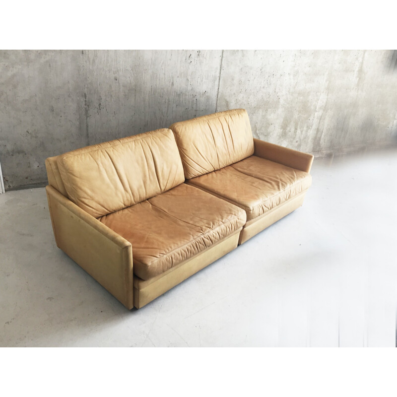 Canapé vintage modulaire suédois par Dux avec tapisserie d'ameublement en cuir d'origine - 1970