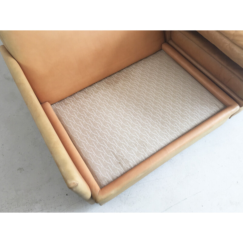 Canapé vintage modulaire suédois par Dux avec tapisserie d'ameublement en cuir d'origine - 1970