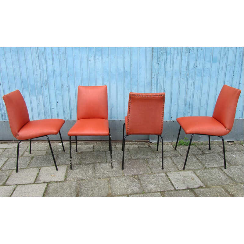 Set of 4 leatherette chairs by Pierre Guariche for Meurop - 1960s