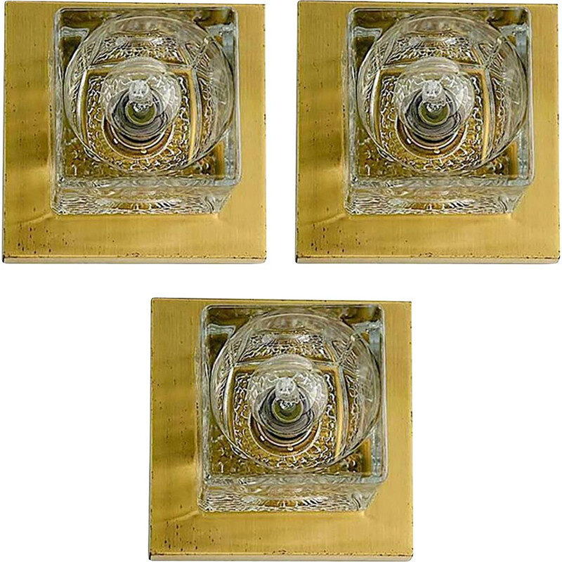 Vintage Brass and Glass Set of 3 Sconces by Peill & Putzler - 1960