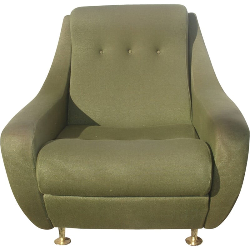 Fauteuil vintage français en tissu vert - 1970