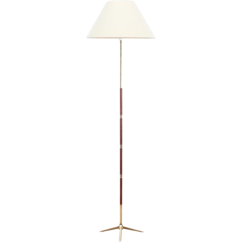 Scandinavian floor lamp in teak and brass - 1950s