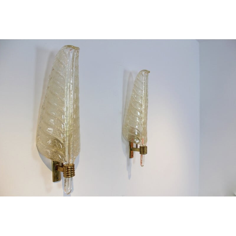 Paire d'appliques en verre émaillé de Murano par Barovier & Toso - 1950