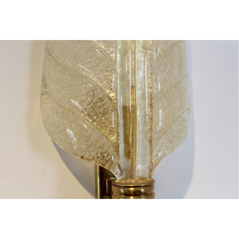 Pair of Murano faked glass leaf sconces by Barovier & Toso - 1950s