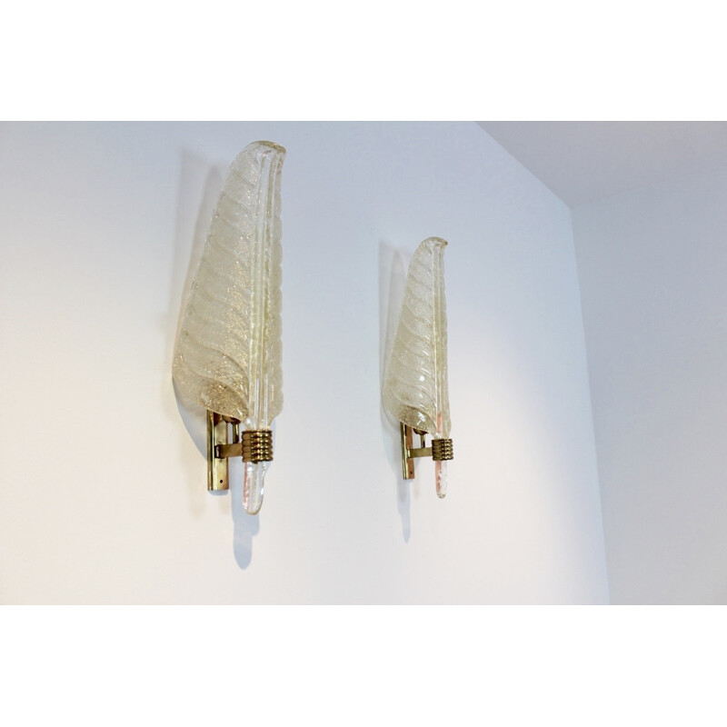 Pair of Murano faked glass leaf sconces by Barovier & Toso - 1950s