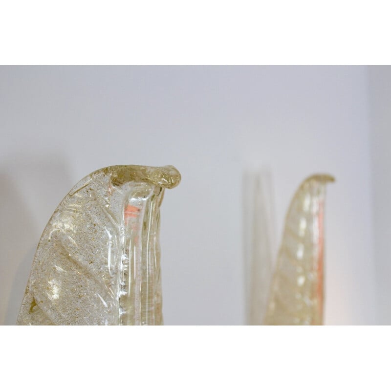 Pair of Murano faked glass leaf sconces by Barovier & Toso - 1950s