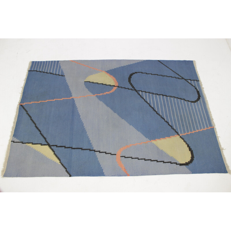 Vintage Kelim-Teppich im geometrischen Modernismus von Antonín Kybal, Tschechoslowakei 1950