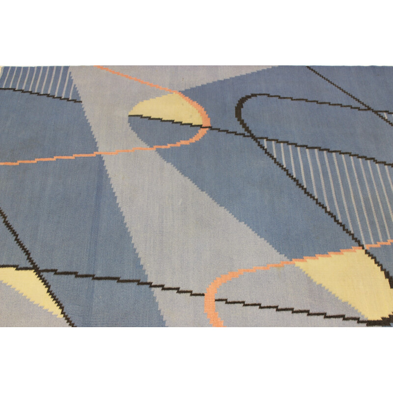 Vintage modernist geometric Kilim rug by Antonín Kybal, Czechoslovakia 1950