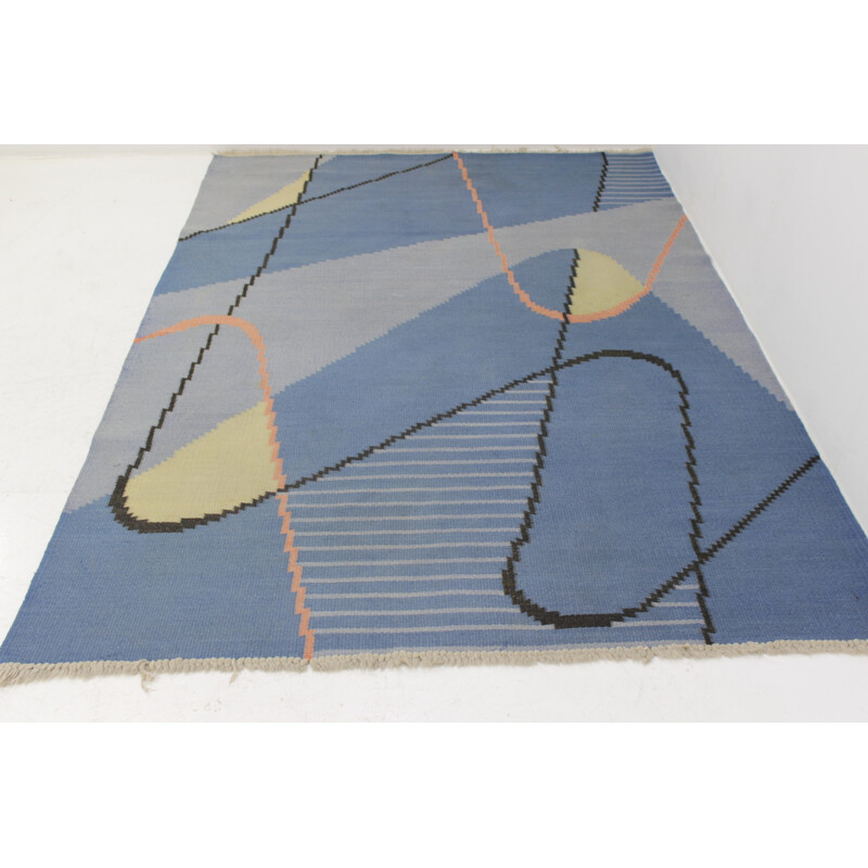 Alfombra Kilim geométrica modernista vintage de Antonín Kybal, Checoslovaquia 1950