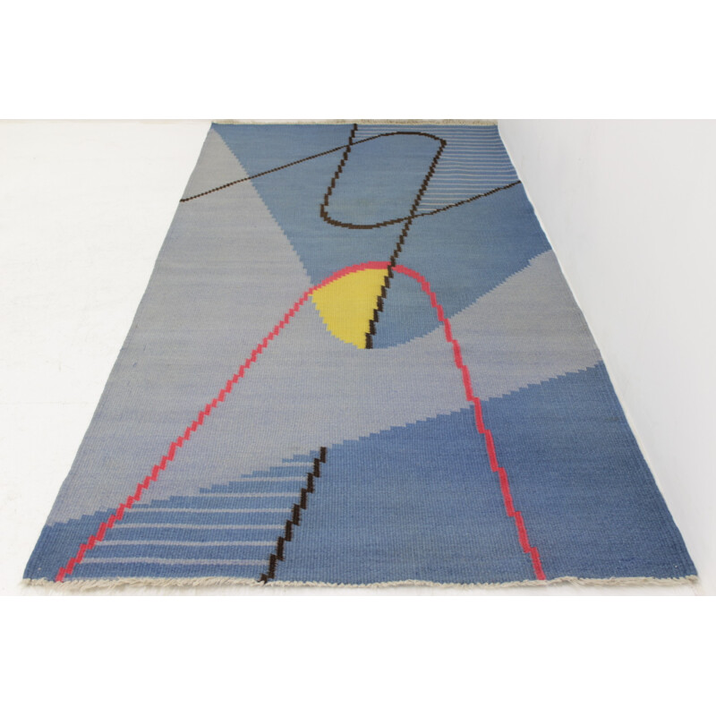 Vintage modernist geometric Kilim rug by Antonín Kybal, Czech Republic 1950
